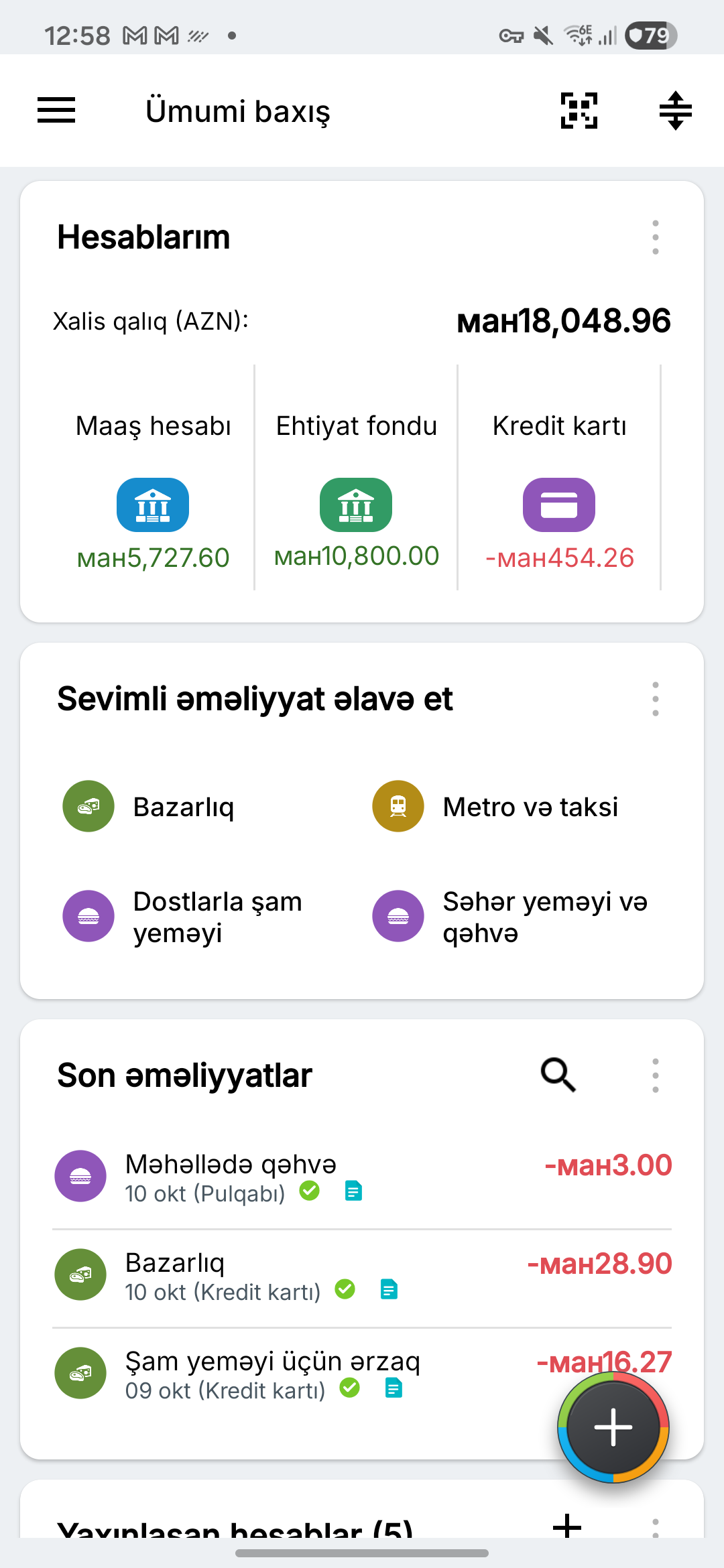 Uydurma cari, yığım və kredit kartı hesabları ilə Expense IQ icmalı