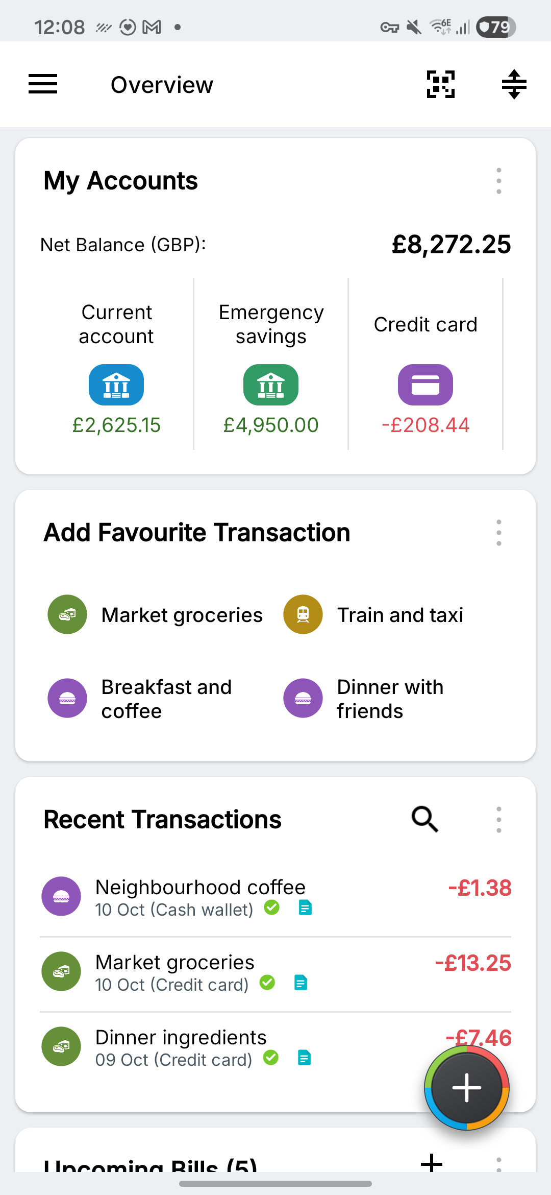 Expense IQ account overview with fictional sample data