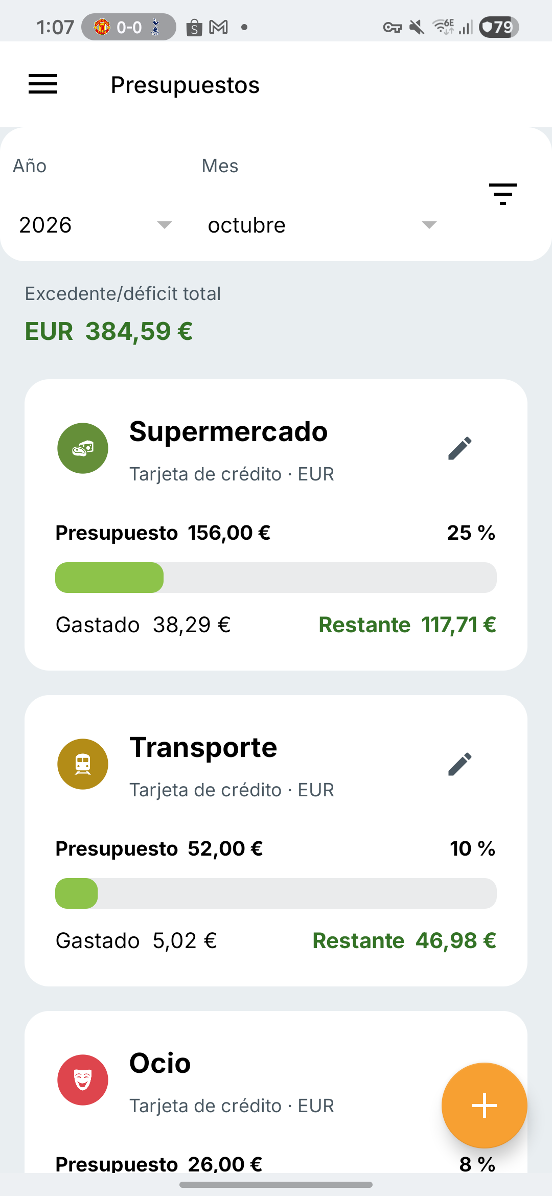 Pantalla de presupuestos en Samsung