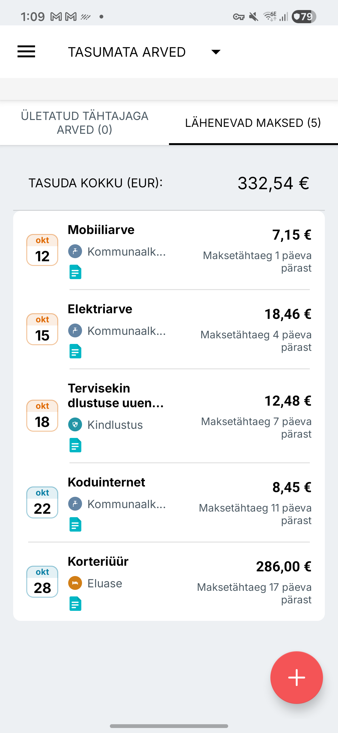 Expense IQ arvete meeldetuletuste ekraan