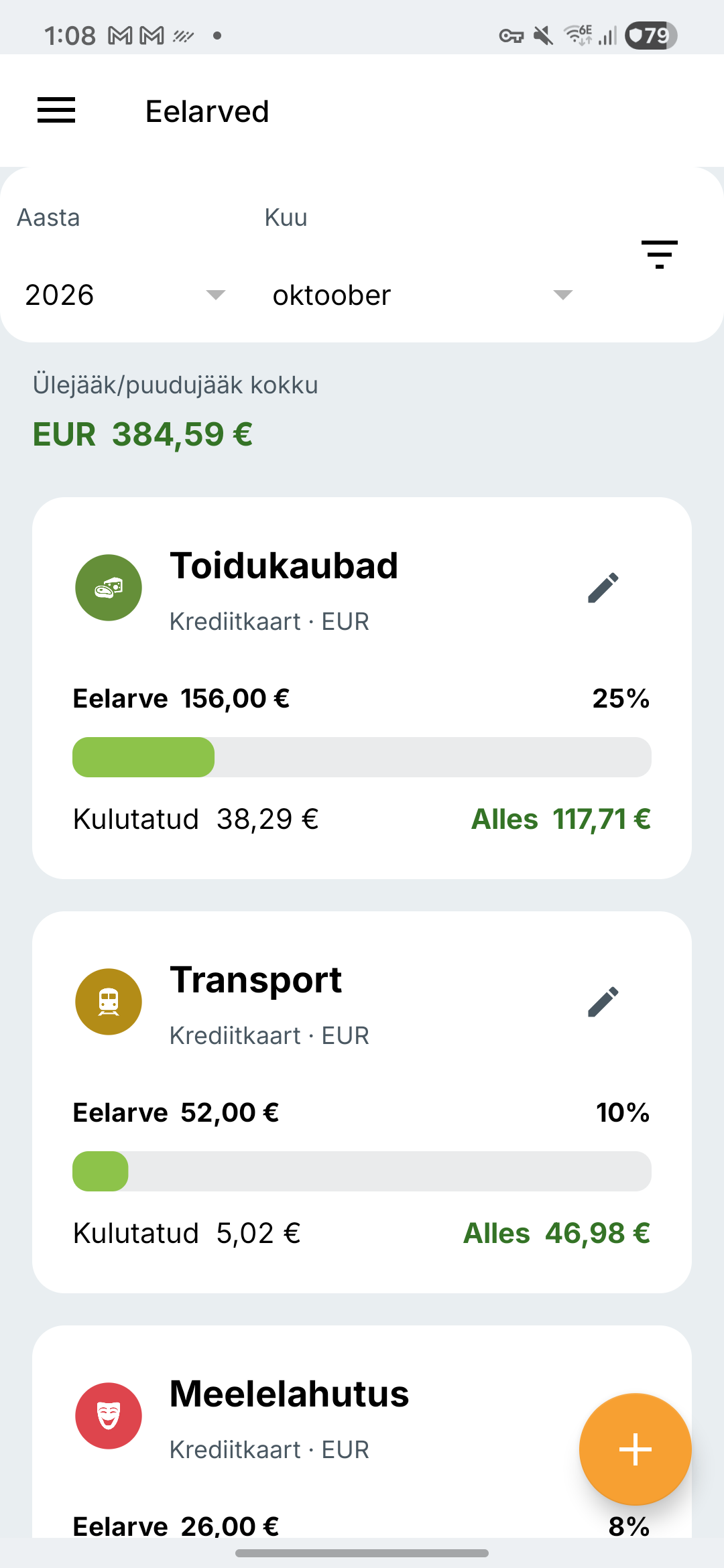 Expense IQ eelarvete ekraan