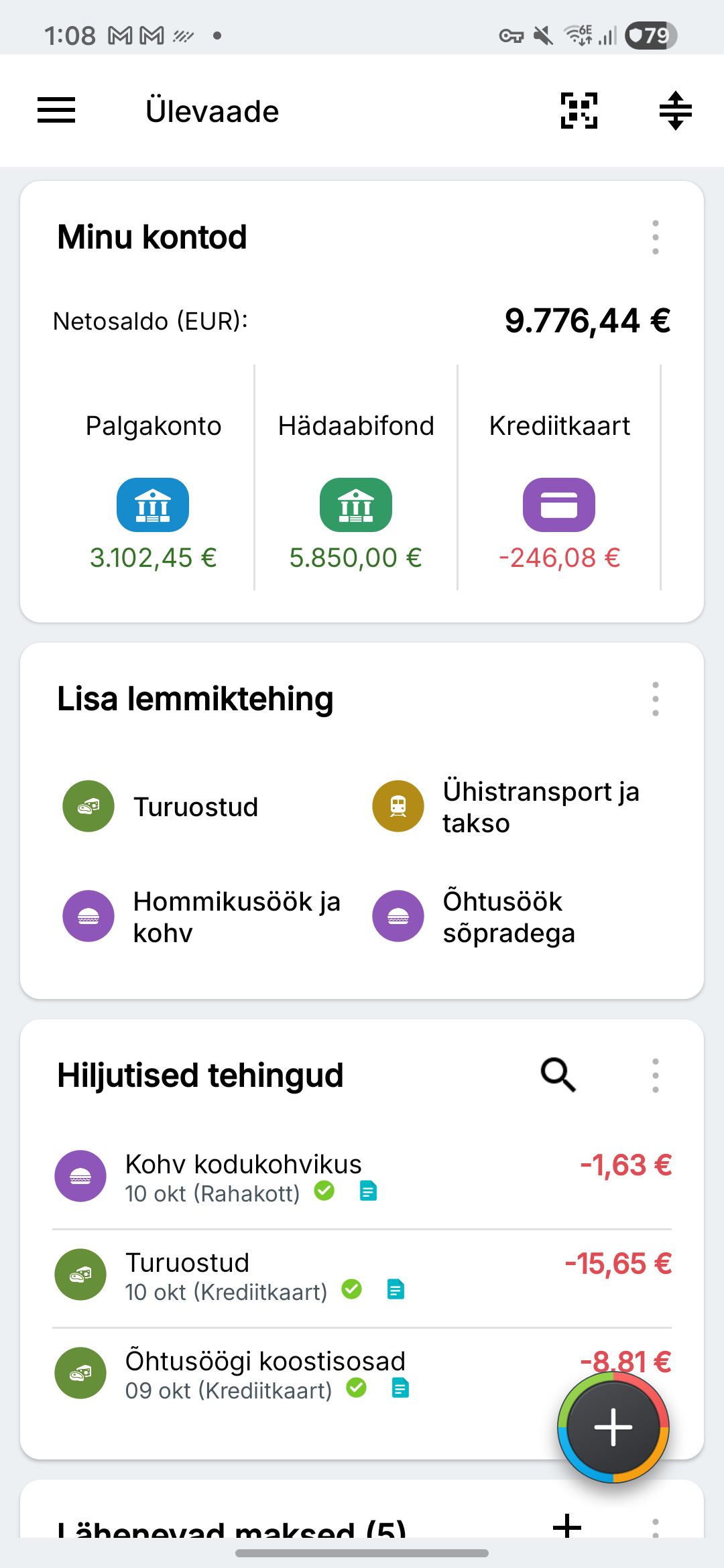 Ülevaade väljamõeldud arvelduskontode, säästude ja krediitkaartidega