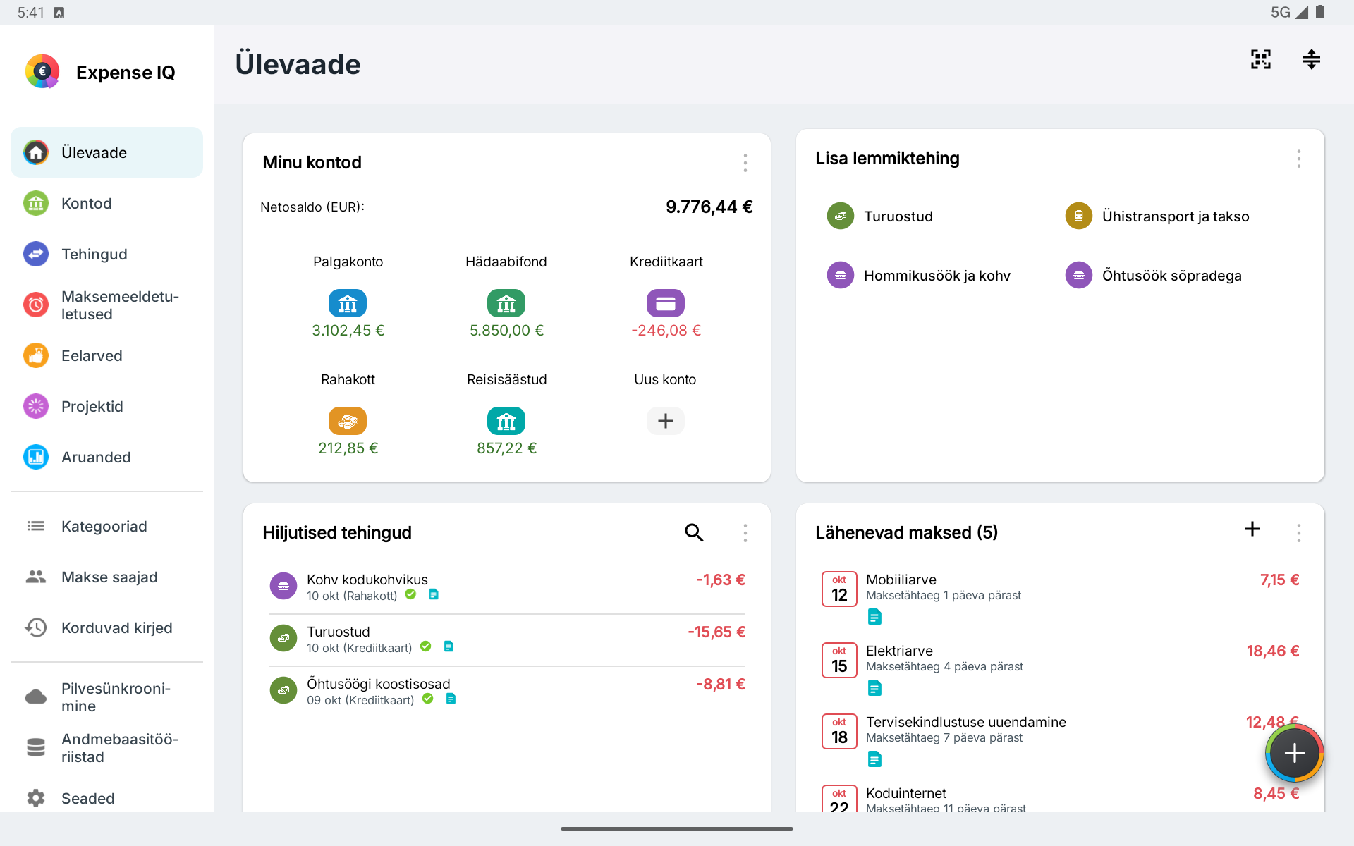 Rõhtne ülevaade Android-tahvelarvutil