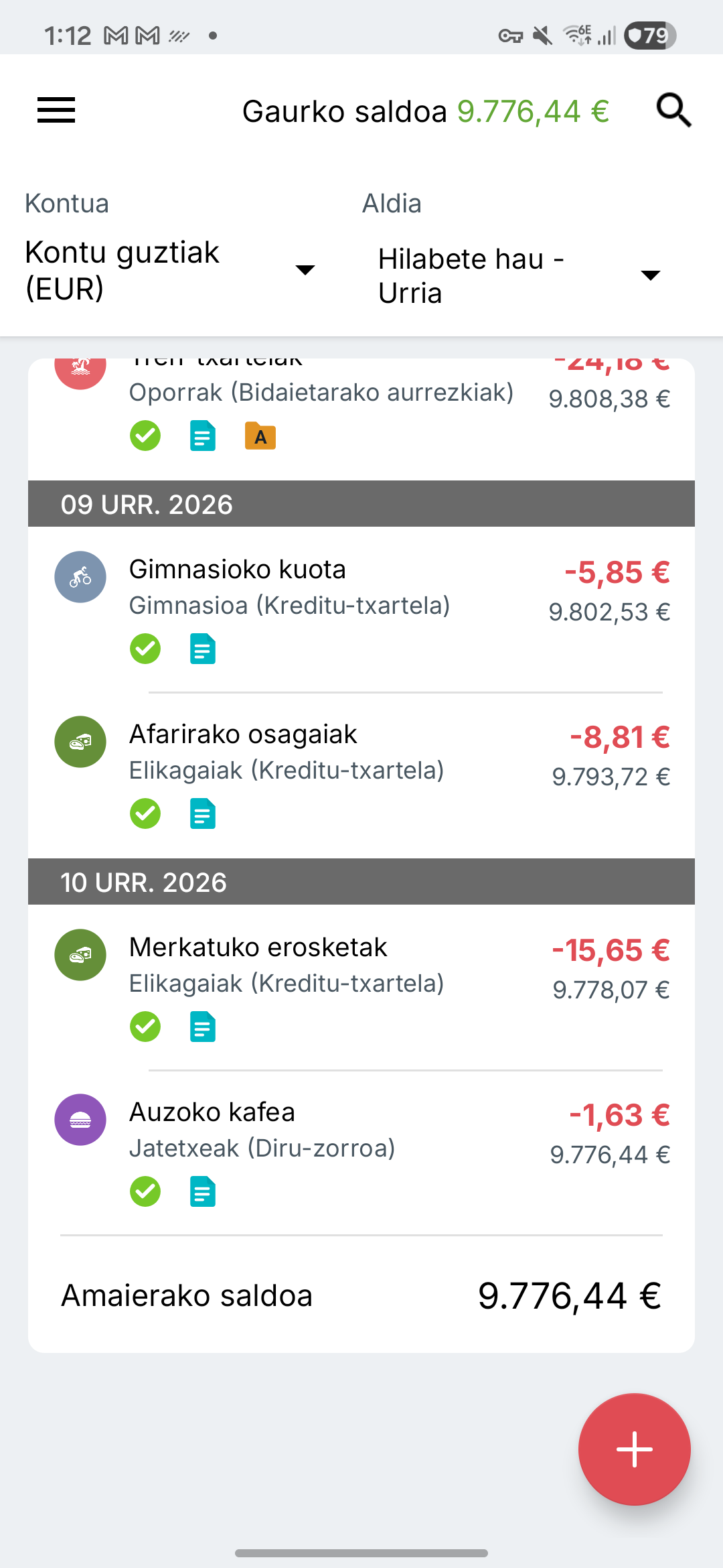 Expense IQ-ren eragiketen pantaila