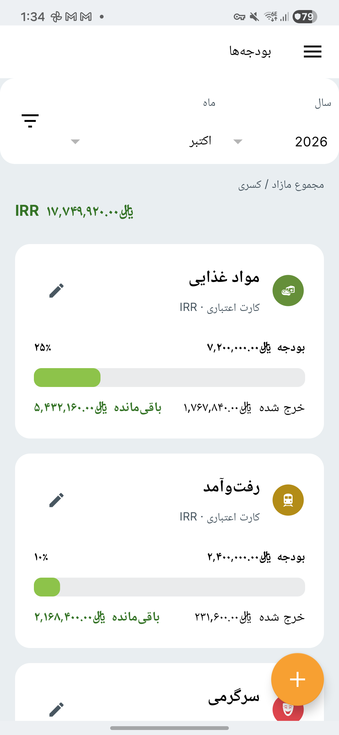 صفحه بودجه‌های Expense IQ