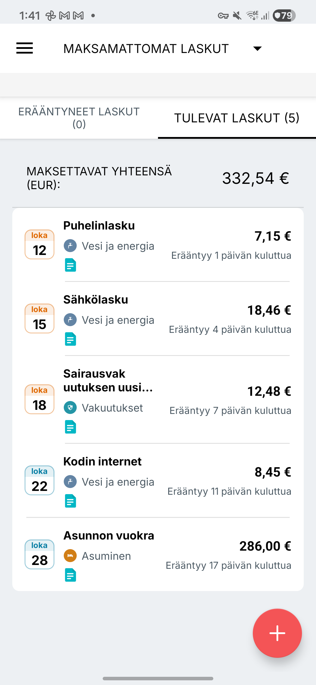 Expense IQ:n laskumuistutukset
