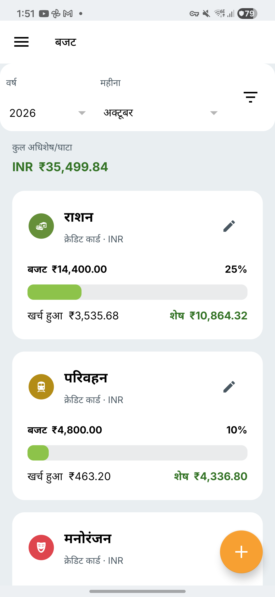 Expense IQ की बजट स्क्रीन