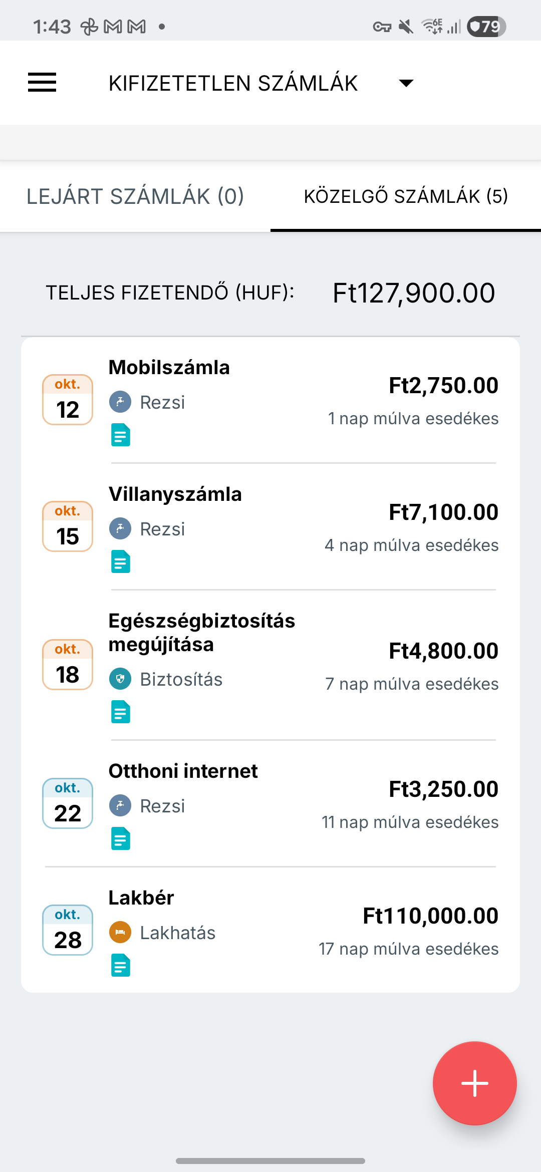 Expense IQ számlaemlékeztetők