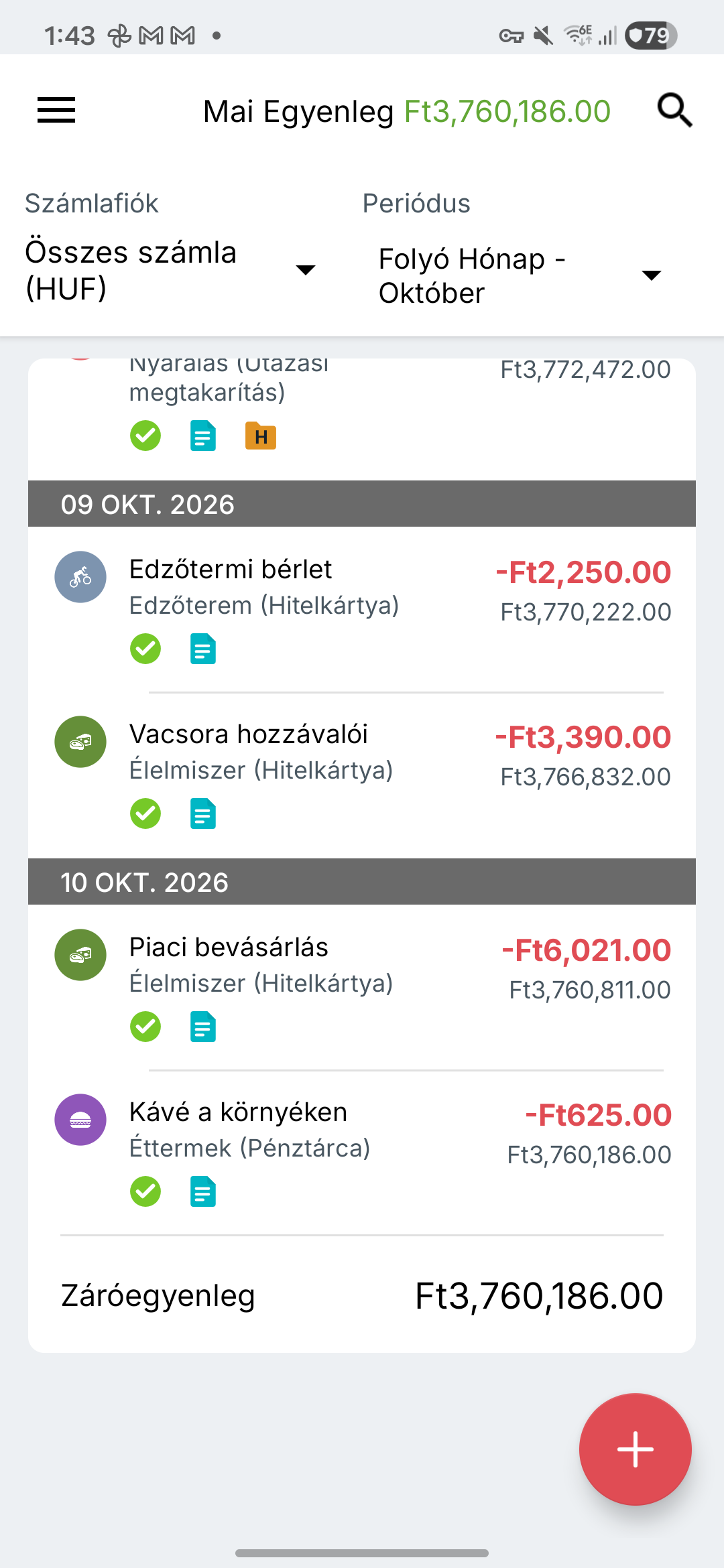 Expense IQ tranzakciós képernyő