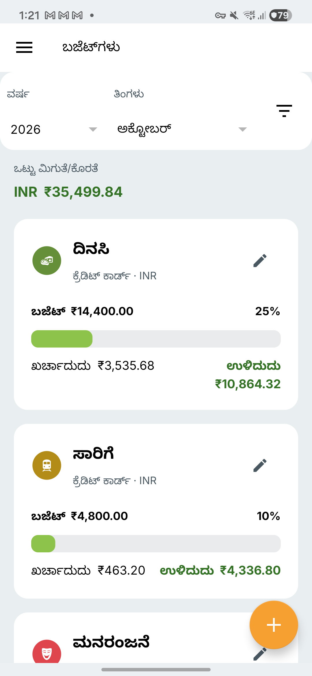Expense IQ ಬಜೆಟ್ ಪರದೆ