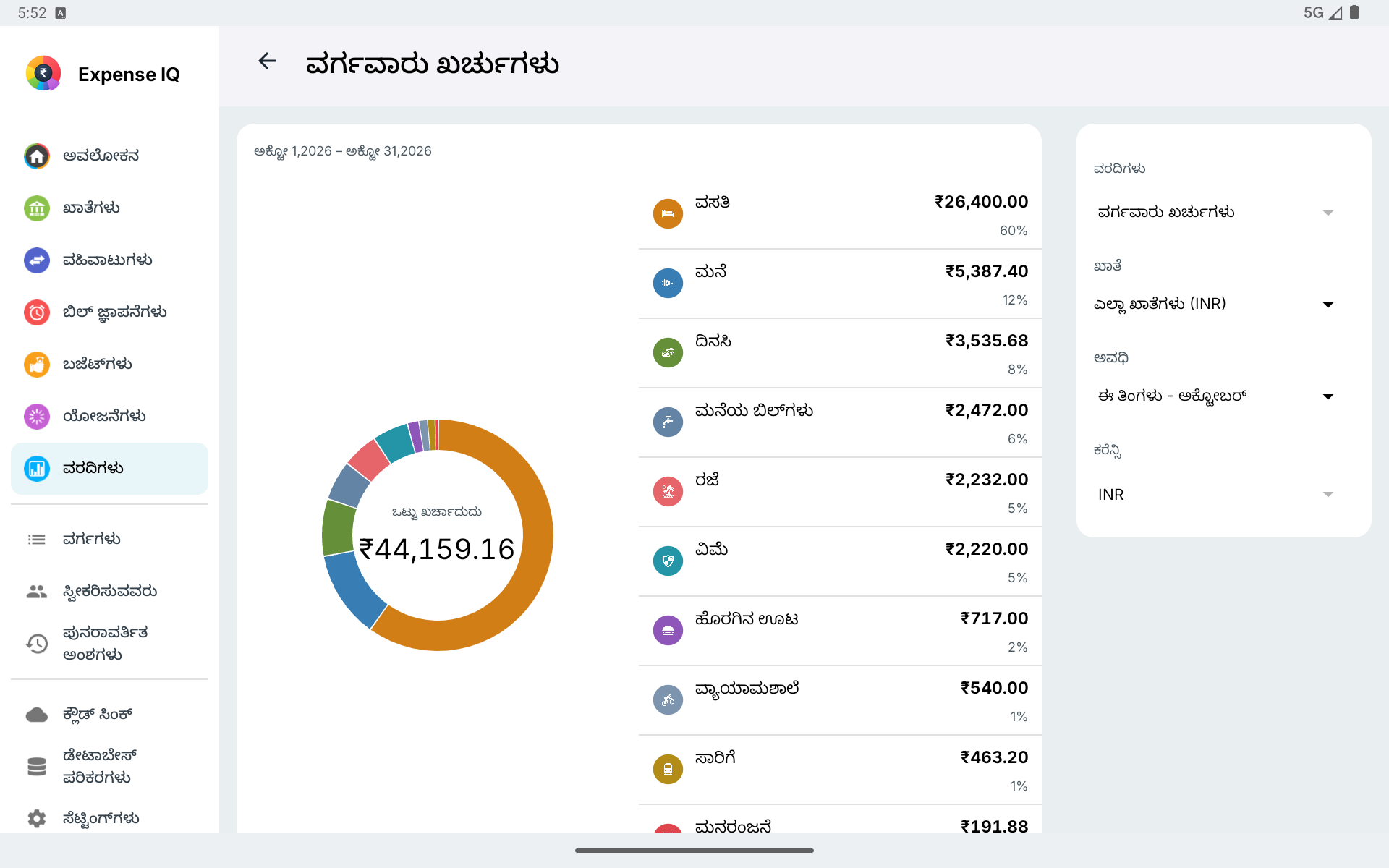 ಅಡ್ಡ Android ಟ್ಯಾಬ್ಲೆಟ್‌ನಲ್ಲಿ ವರ್ಗವಾರು ಖರ್ಚು ವರದಿ