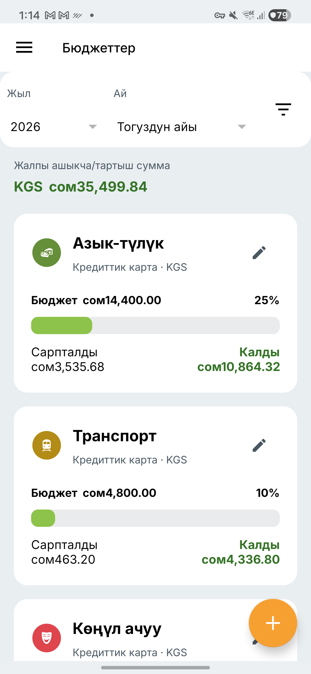 Expense IQ бюджеттер экраны