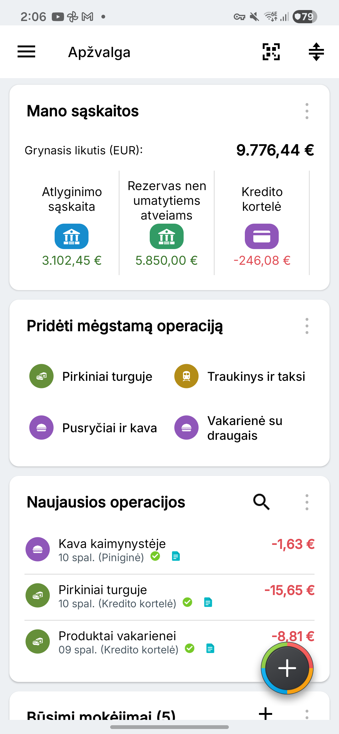 Expense IQ apžvalga su išgalvotomis einamosiomis, taupymo ir kredito kortelių sąskaitomis