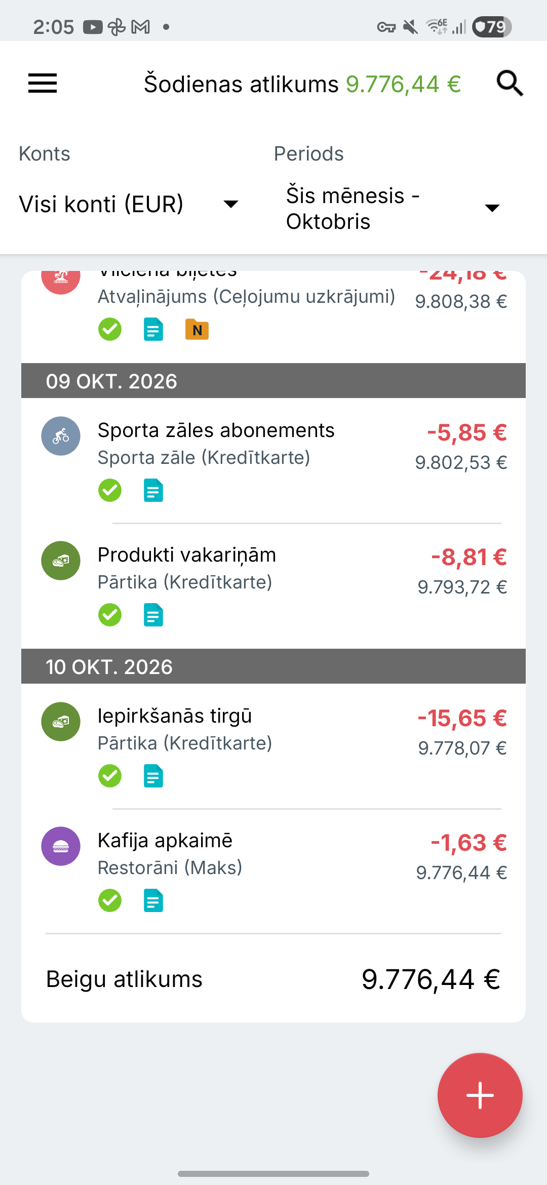 Expense IQ darījumu ekrāns