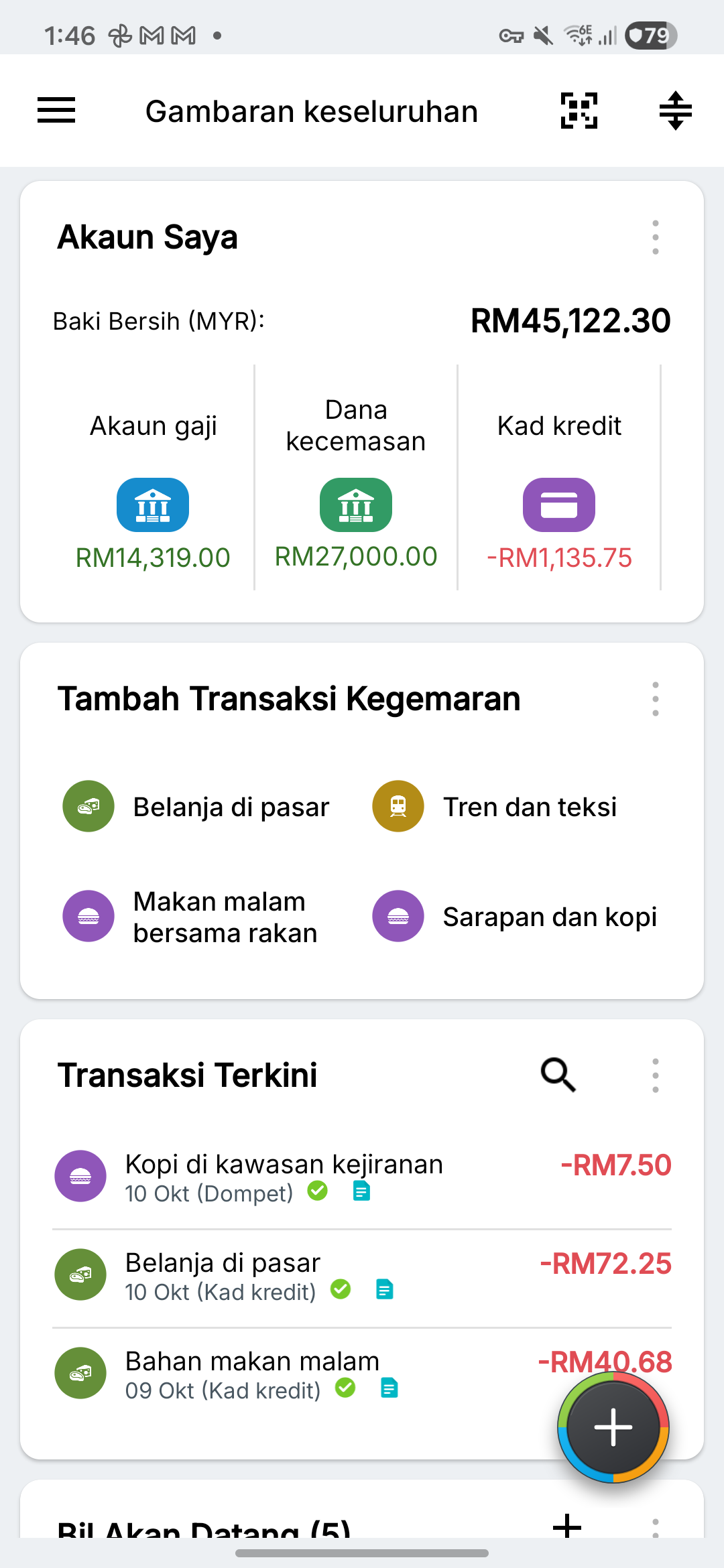 Gambaran keseluruhan Expense IQ dengan data contoh rekaan