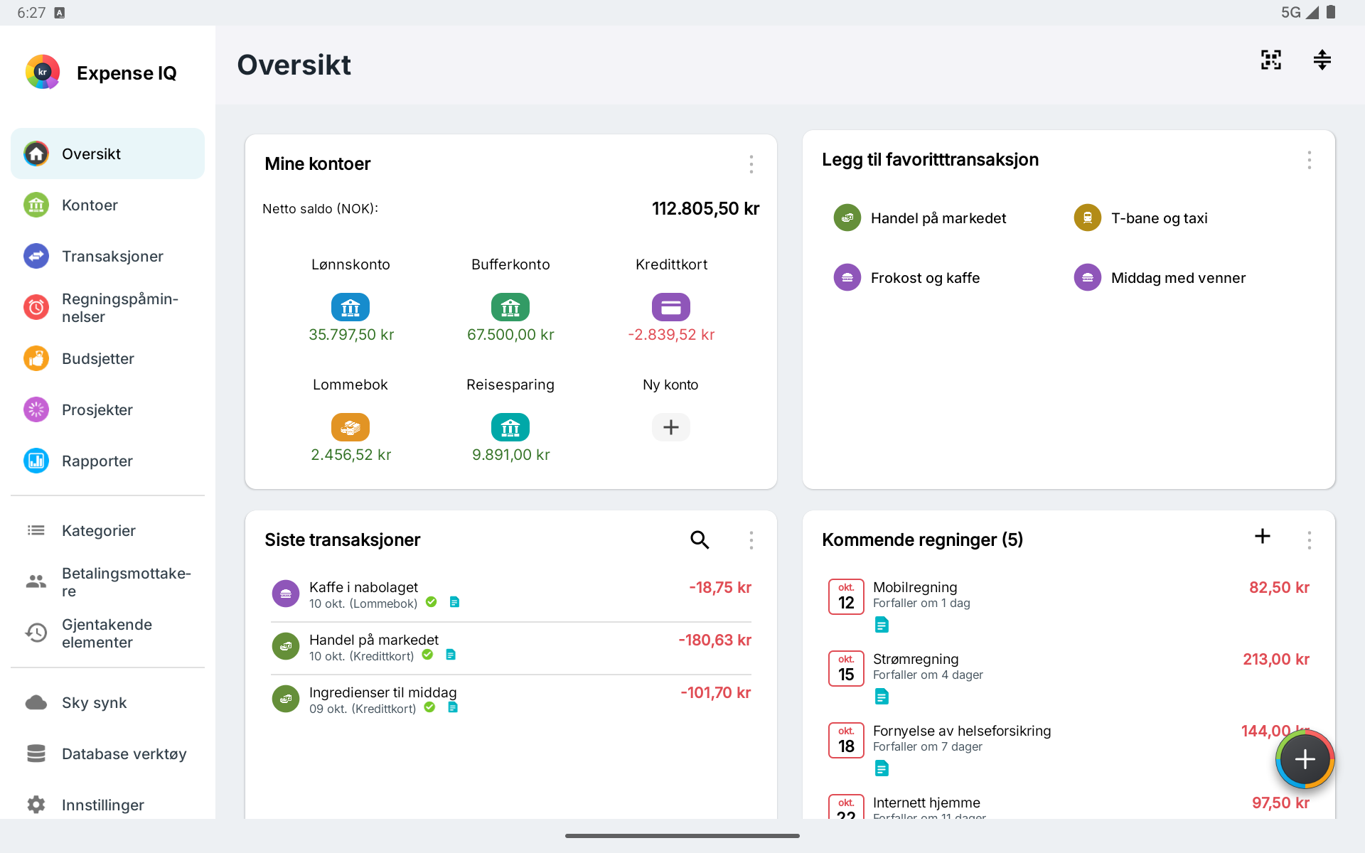 Liggende oversikt på Android-nettbrett