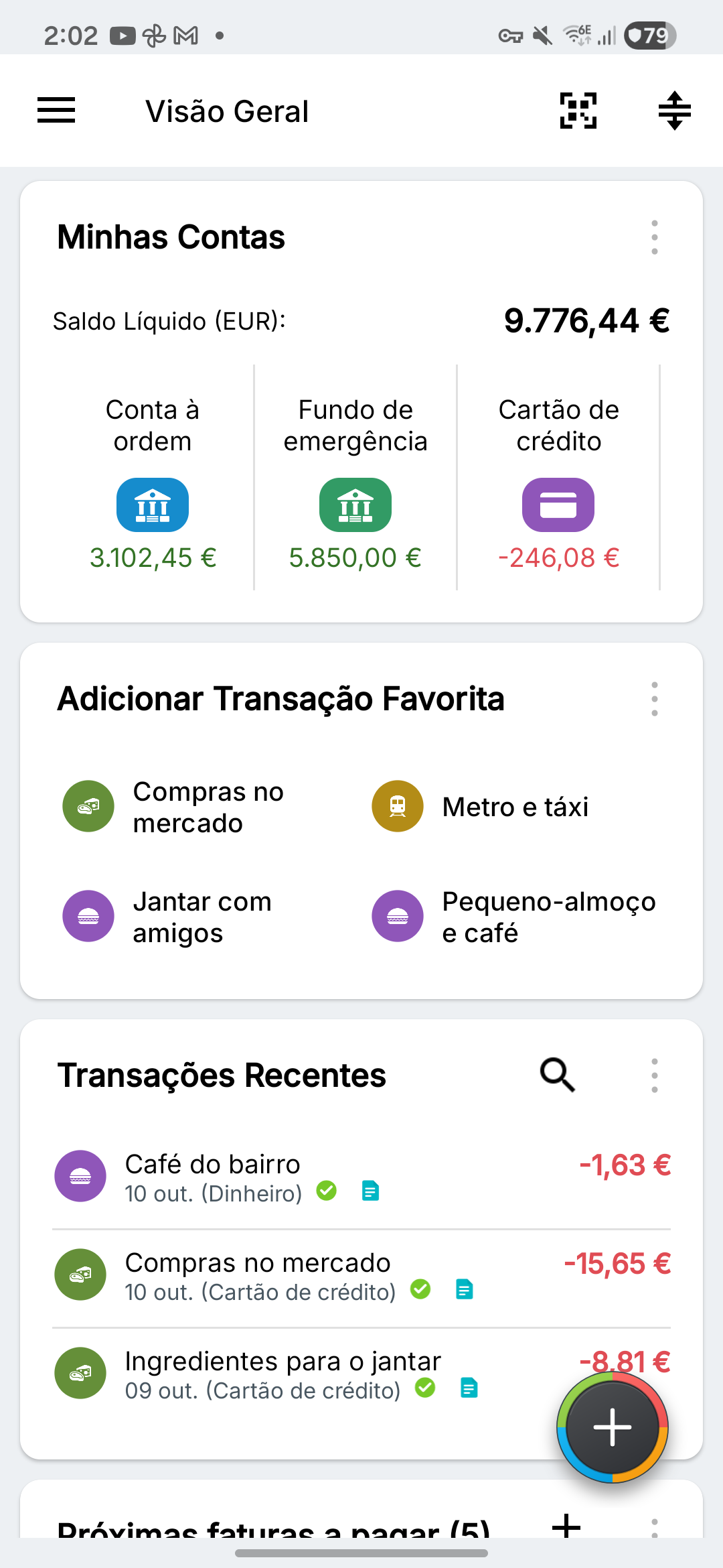 Visão geral do Expense IQ com dados fictícios