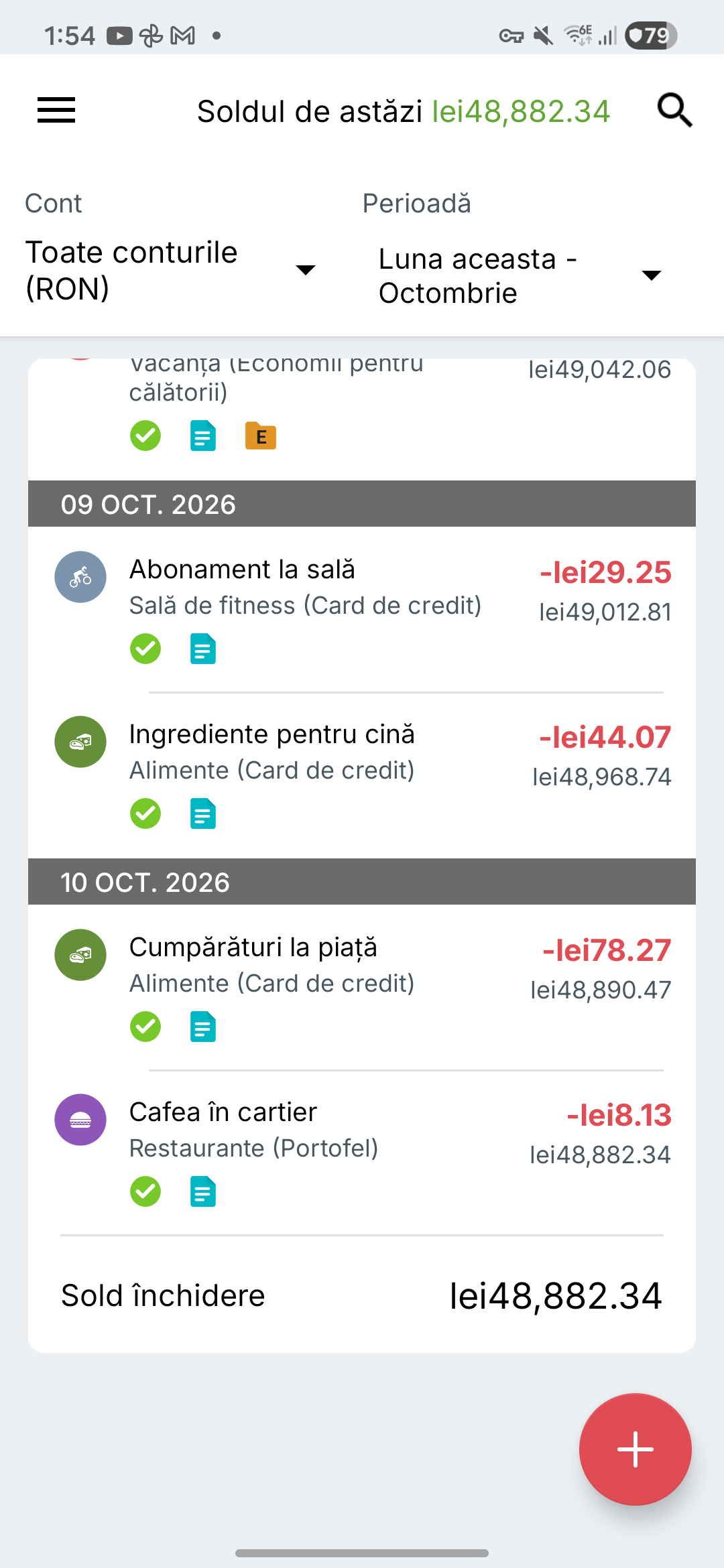 Ecranul de tranzacții Expense IQ