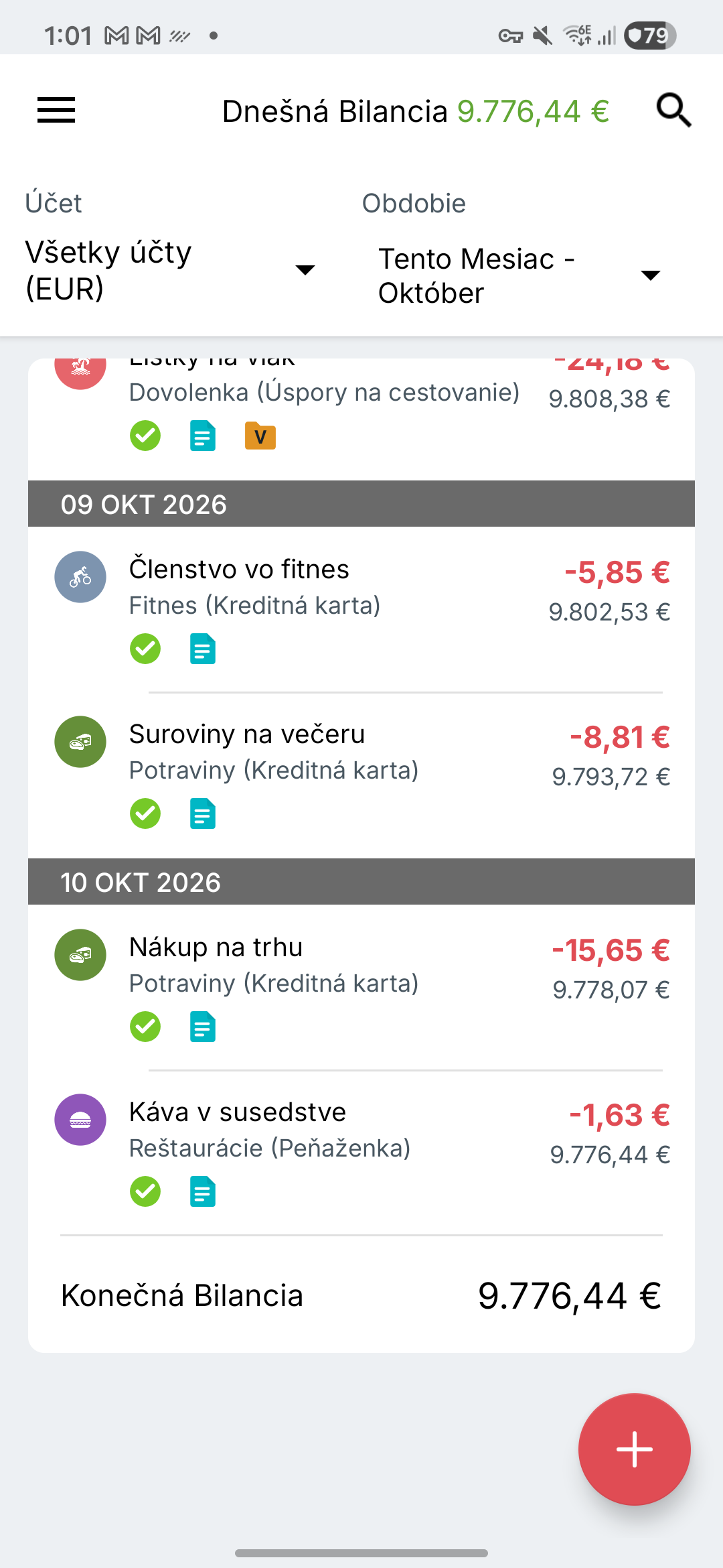Obrazovka transakcií Expense IQ