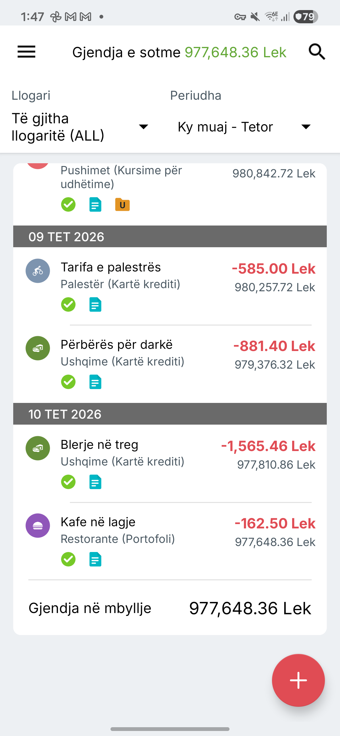 Pamja e transaksioneve në Expense IQ