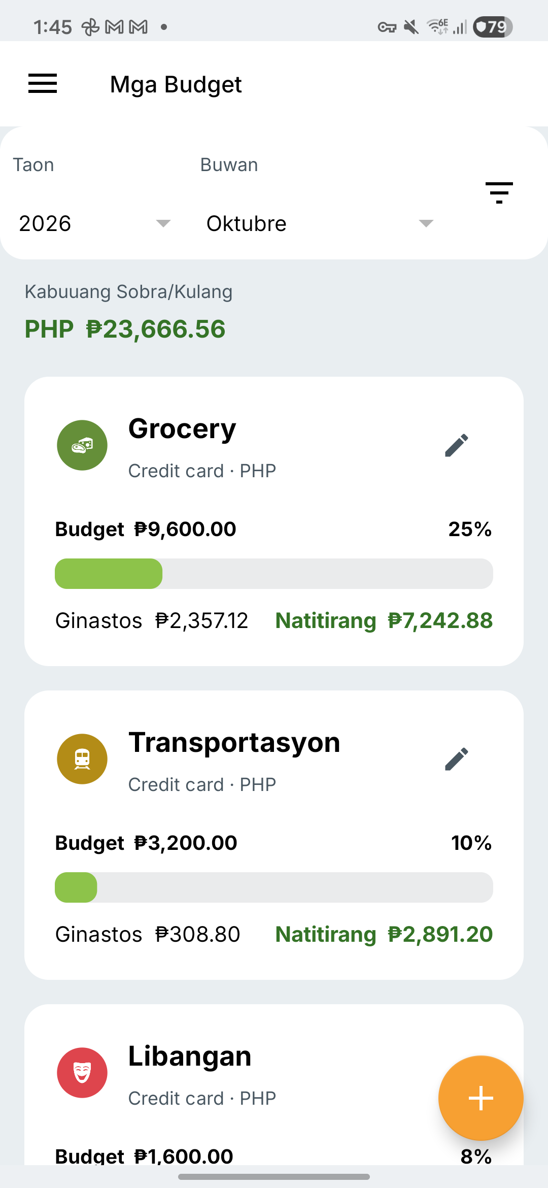 Screen ng mga budget sa Expense IQ