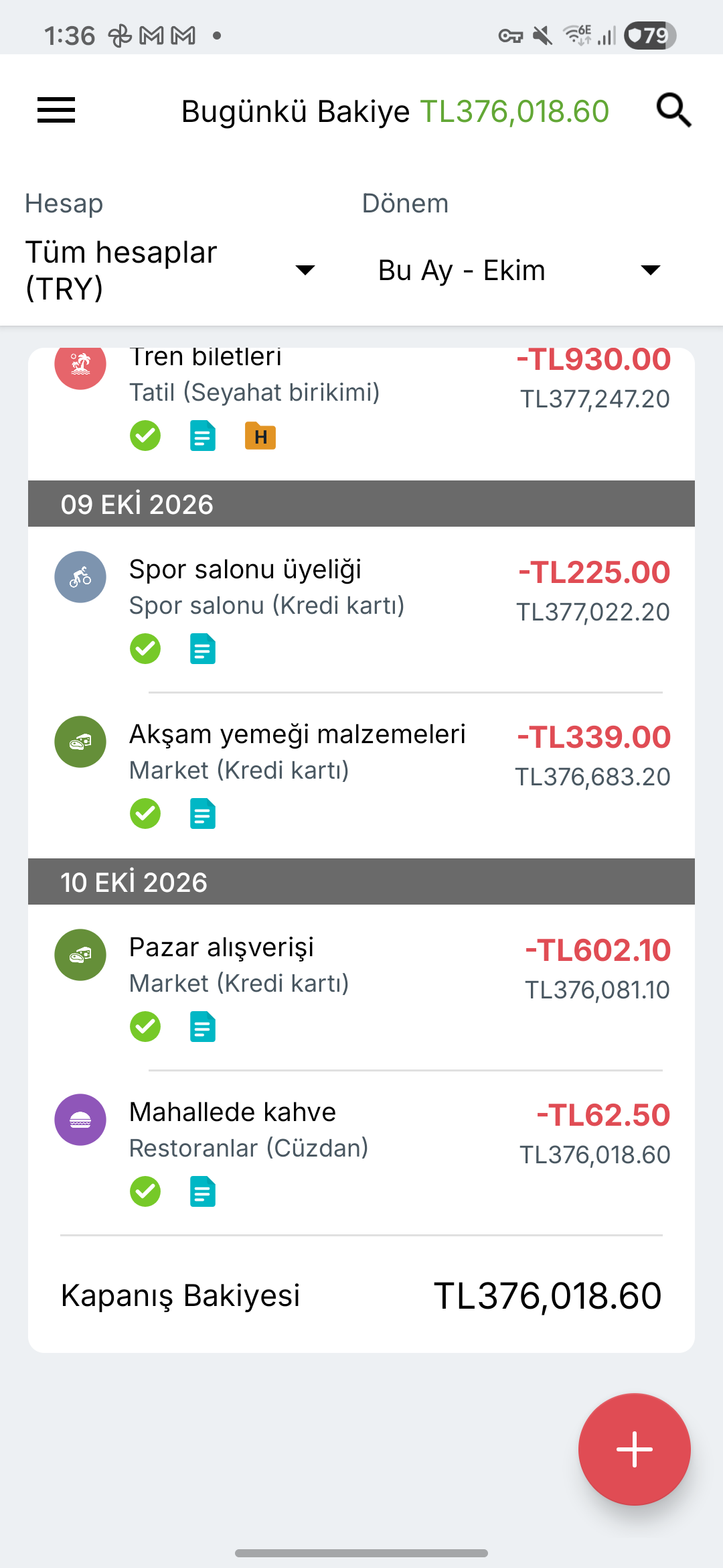 Expense IQ işlemler ekranı