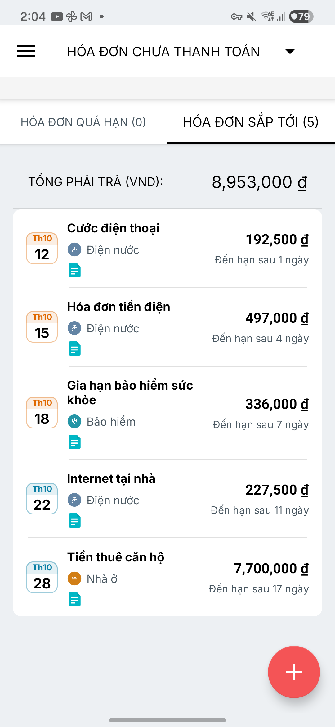 Màn hình nhắc thanh toán hóa đơn Expense IQ
